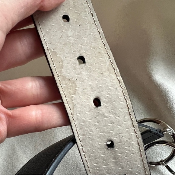 Black Genuine Leather Silver Double Loop Buckle Preppy Prep Statement Belt - Picture 6 of 10